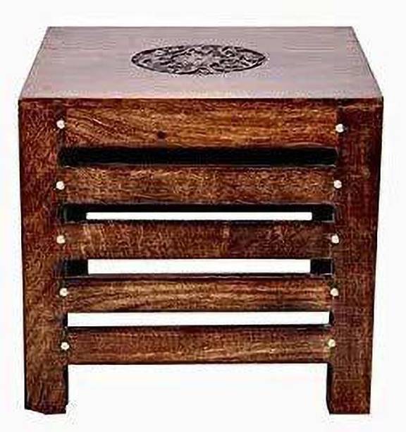 gulbharandsons Wooden Stool with Carved Flower Design On Top & Ribbits for Living Room/Bedroom/Home Decorations Decor in Brown Look 12 x 12 Inch Stool