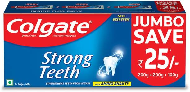 Colgate Strong Teeth Anticavity Toothpaste, India's No. 1 Toothpaste, Amino Shakti Formula, Saver Pack Toothpaste