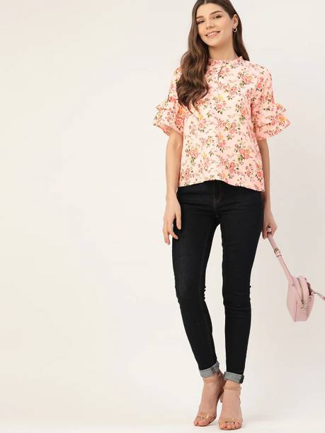 Casual Regular Sleeves Printed Women Pink Top