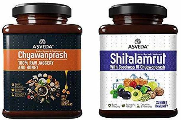 Asveda Sugarfree Chyawanprash - 1 Kg - Summer & Winter Immunity Booster - Chawanprash in Glass Jar - For all Adults & Kids (Pack of 2, 500 gm Each) …