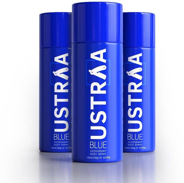 USTRAA BLUE Deodorant Body Spray, 150 ml- Set of 3 Deodorant Spray  -  For Men