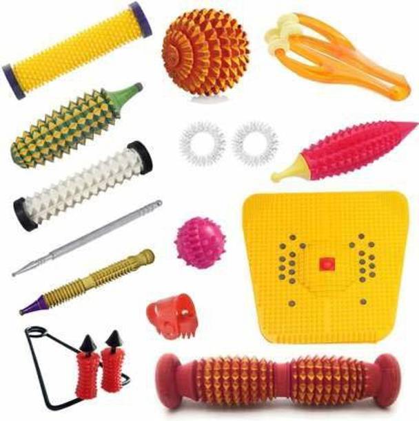 vihan marketing Acupressure Massager Tools Kit Combo With Finger Massager & Foot Roller, Foot Mat- Pyramidal Cuts Massager (Multicolor) Massager