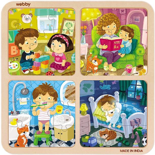 Webby 4 In 1 Wooden Daily Routine Puzzle Toy, 36 Pcs