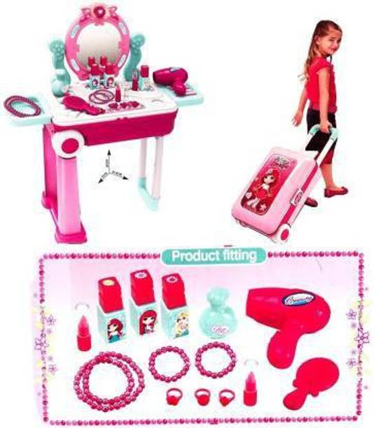 SABIRAT Be Star Beauty Make Up Set New Fashion Dressing Table With Mirror Hair Dryer Lipstick Necklace Accessories Little Luggage Beauty Set