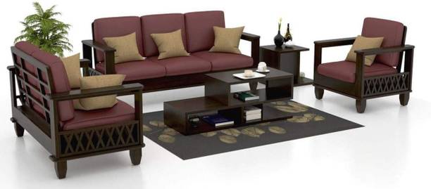 House Of Kuber Solid Sheesham Wood X Pattern 6 Seater Sofa Set For Living Room, Office, Café. Fabric 3 + 2 + 1 Sofa Set