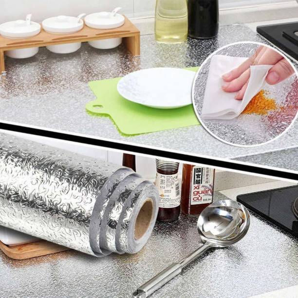 Ruchi World 200 cm Kitchen Oil Proof Aluminium Foil Stickers|| Kitchen Backslash Wallpaper||Self-Adhesive Wall Sticker Waterproof Anti-Mold||Heat Resistant for Walls Cabinets Drawers and Shelves||Suitable for the kitchen backslash||cabinets||counter top||shelves||and other smooth surfaces.[SILVER][200CM*40CM] Self Adhesive Sticker
