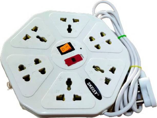 Skeisy sk-012-inox extension board with1 switch plus 8 socket one led with 3.5 yard wire capacity 6amp(white)(white) 8  Socket Extension Boards