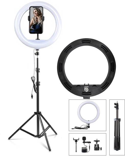 ADZOY Professional Series 6.9 Feet (210cm) Tripod Stand with 30W Dimmable LED (300 LED Power) Ring Light 12" & Metal Collar Microphone (Lapel Mic) for Mobile/Camera Photo/Video/Selfie Shoot Tripod