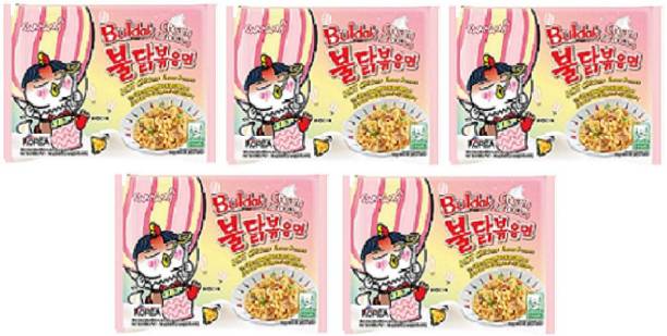 Samyang Buldak Cream Carbonara Hot Chiken Flavor Ramen Stir-Fired Noodle 140gm*5Pack (Pack of 5) (Imported) Instant Noodles Non-vegetarian