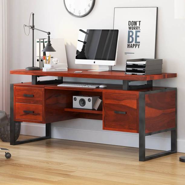 DEMIWALL Study/Desktop/Laptop/Computer Table/Desk for Home/Office(3Drawer,1 KeyboardTray) Solid Wood Study Table