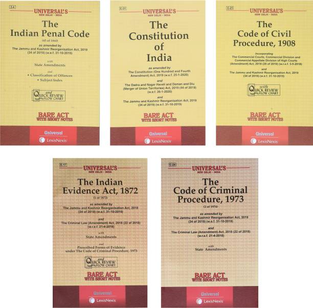 Combo Of 5 Bare Acts Constitution Of India, Indian Penal Code, Code Of Criminal Procedure 1973, Code Of Civil Procedure 1908, Indian Evidence Act 1872, Bare Acts With State Amendments And Supreme Court Guideline, Landmark Judgments, Important Tips, Legal Maxims Etc