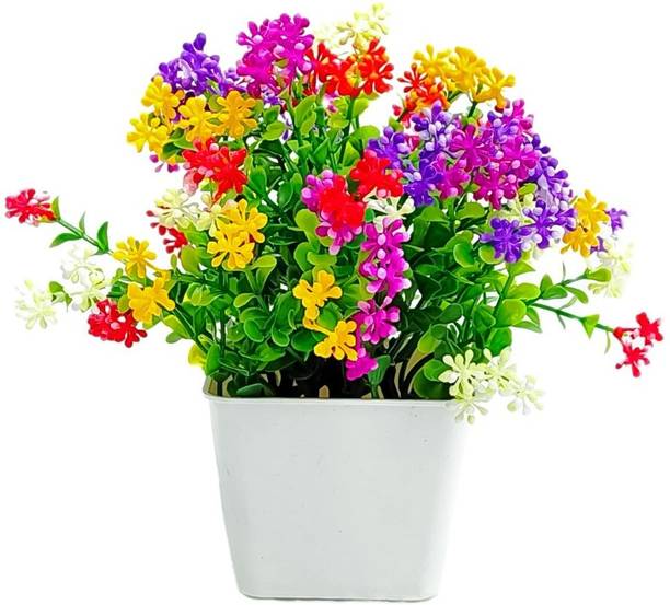 zonezer Artificial multicolor plant for home decoration pair set of 1 small table plant for office ,balcony ,dining table. yellow orange pink purple colour plant real look grass best product for gift. Multicolor Daisy Artificial Flower  with Pot