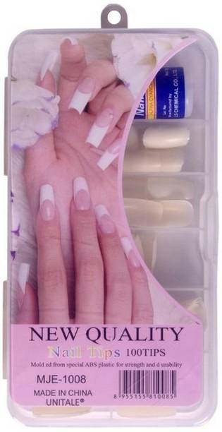 UniTale Professional Shining 200 pcs False Nails Extension Artificial Nail Art &1 glue Shining White