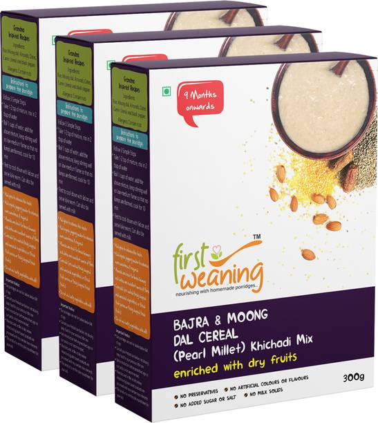 First Weaning Bajra & Moong dal Cereal, Pack of 3, enriched with dry fruits, Khichadi mix, 300g each Cereal