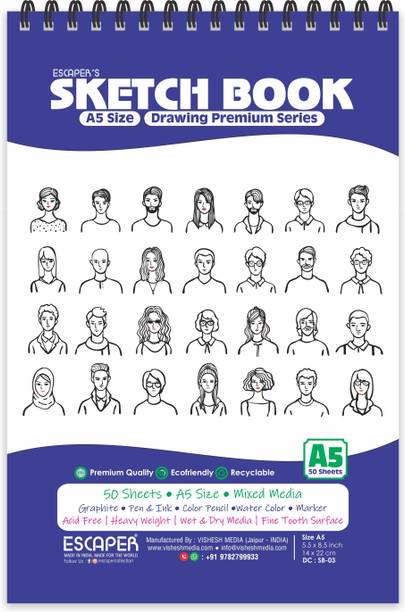 ESCAPER People Avatar Theme Sketch Book (A5 Size - 100 Pages) | Artist Sketch Pads | Artist Drawing Book | Sketch Book For Painting Sketch Pad