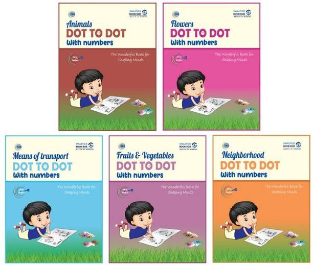 SBB Kindergarten Dot to Dot Activity Book Box [Set of 5 Books] [Animal, Flower, Transport, Neighborhood, Fruits & Vegetables]