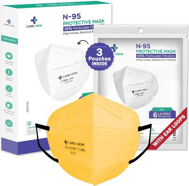 Care View CV-1221 Yellow N95 | 6 Layer Reusable FFP2 Protective Mask Ear Loop For Bacteria & Air Pollution|Pack Of 3 CV-1221-Yellow Reusable