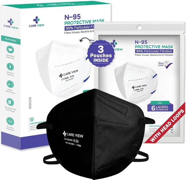 careview CV1221H Head Loop Style (Black ,Pack of 3)Protective Face Mask with 6 Layered Filtration CV-1221H Black