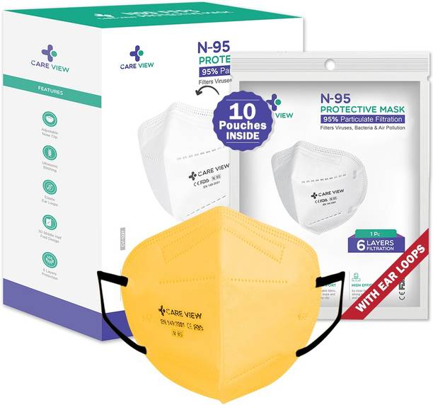 Care View CV-1221 Yellow N95 | FFP2 Protective Mask with Ear Loops Filters Viruses, Bacteria & Air Pollution|Pack of 10 CV-1221-Yellow