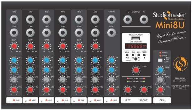 Studiomaster Mini 8U with Bluetooth, USB & Echo Analog Sound Mixer