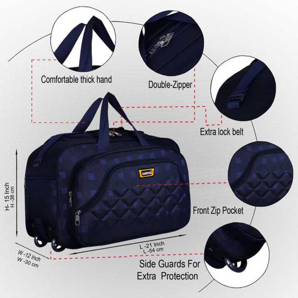 Contilo Lightweight Polyester Waterproof Luggage Travel Duffle Bag with Roller Wheels Blue