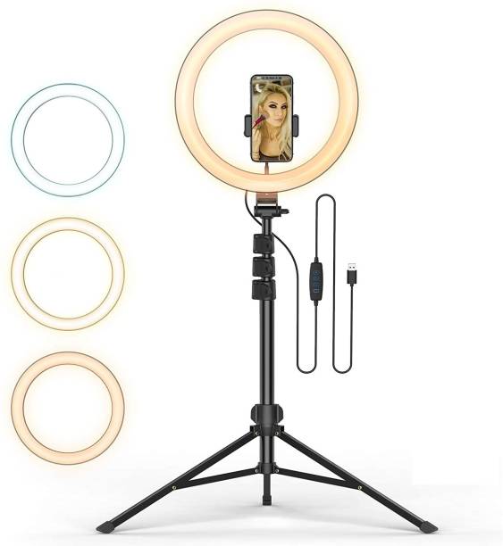 Wrapo 12" inch LED Ring Light with 7 Ft Tripod Stand Combo and Phone Holder for Tiktok YouTube Reels Photo-shoot Video Live Stream Makeup Videos vlogging Vigo Video Shooting | 3 color modes Dimmable Lighting | Recording with Mobile Phone and Camera Clip Setup Ring Flash Ring Flash