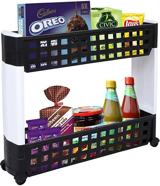 Flipkart SmartBuy Dish Drainer Kitchen Rack Plastic 2 Layer | Dark Brown | Slim Modern Smart Storage Organizer-Plastic- Multipurpose & Easy-To-Move Slide Out Shelf Rack With Wheels For Home | Kitchen | Bedroom | Bathroom | Pantry | Washing & Utility Area