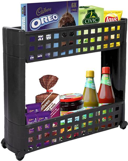 Flipkart SmartBuy Dish Drainer Kitchen Rack Plastic 2 Layer | Dark Brown | Slim Modern Smart Storage Organizer-Plastic- Multipurpose & Easy-To-Move Slide Out Shelf Rack With Wheels For Home | Kitchen | Bedroom | Bathroom | Pantry | Washing & Utility Area