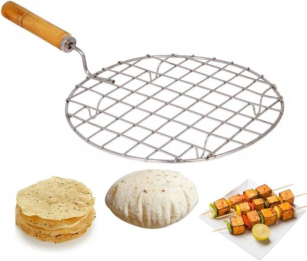 TRAPTI KITCHENWARE Barbeque Jali Roti Roast Grill Papad Roaster Chapati Toast Grill Wooden Handle 0.5 kg Roaster