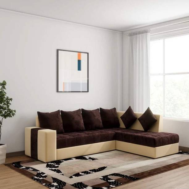 Torque Steffan L Shape Fabric Corner For Living Room(Right Side, Brown) Fabric 6 Seater  Sofa