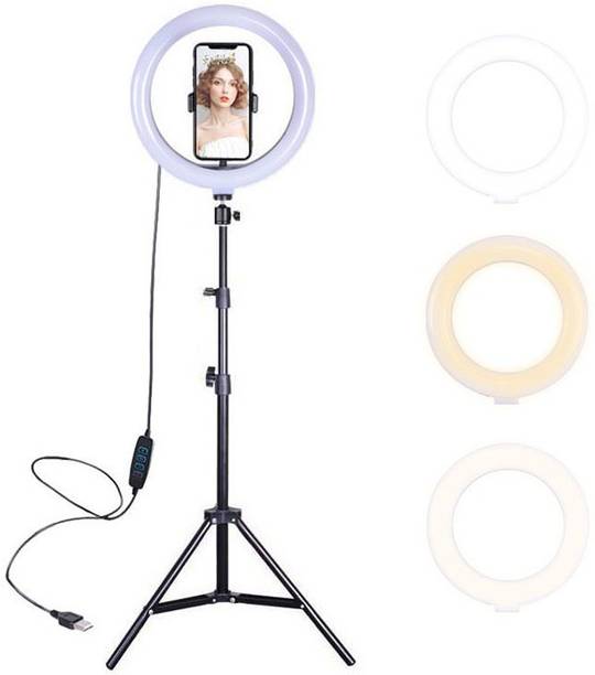 SONVI Portable LED Ring Light Tripod Stand Live Selfie Holder USB Plug 10 Inch Ring Flash