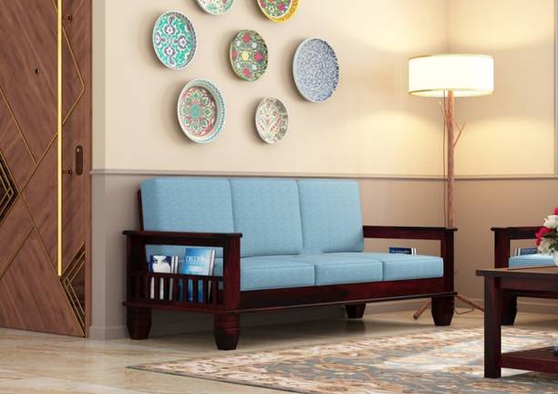 BARZISN Solid Sheesham Wood Three Seater Sofa For Living Room , Office , Hotels Fabric 3 Seater  Sofa