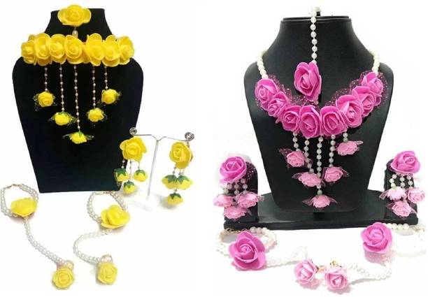 Rozec Fabric, Paper Pink, Yellow Jewellery Set