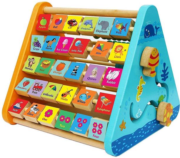 cartify Activity Triangle Center Cube,5-in-1 Wooden Activity Triangle for Kids,Counting Beads Toys for Kids,Toddlers