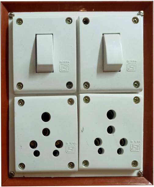 PRV RV Brown PVC Wooden Type 16a Switch Board with 2-16A switches and 2 16A sockets(1.5mtr) with Three Pin Socket 2  Socket Extension Boards