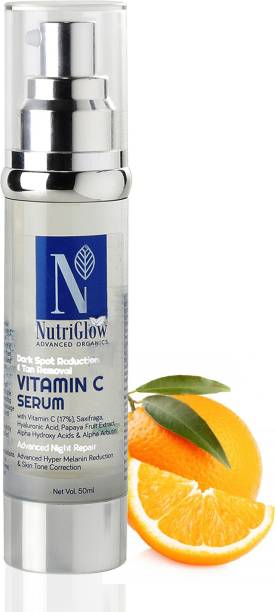 Nutriglow Advanced Organics Vitamin C Ultra Glow Serum with Hyaluronic Acid & Vit E for Dark Spot Reduction & Tan Removal