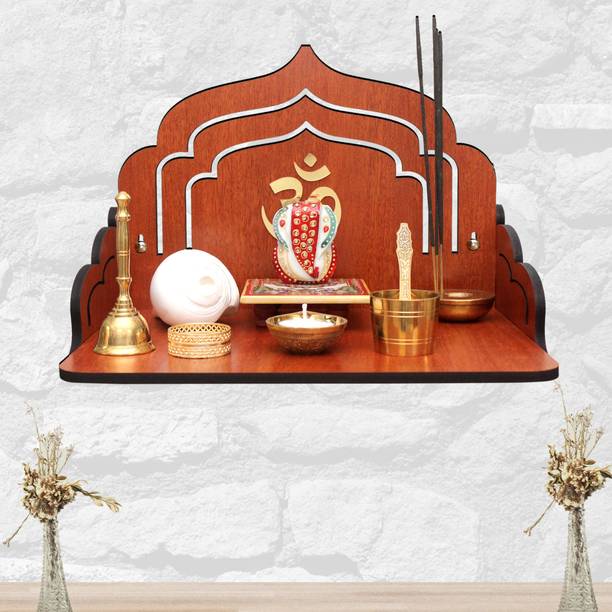 CSEL Home Temple Mandir with New Om Wooden Beautiful Mandir, Pooja Room Home Decor Office,Home Temple Wall Hanging Product (Height-8.5 inch, Depth 8.85 inch, Width-12 inch) Wooden Wall Shelf