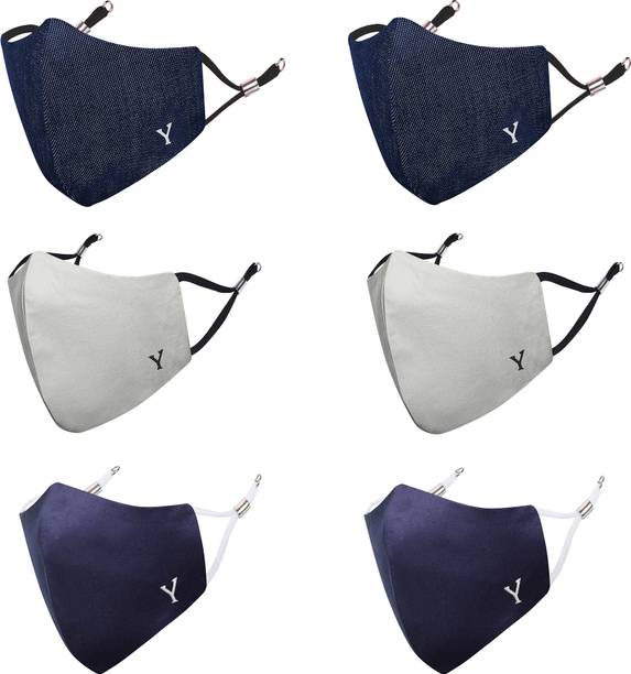 MASQ Anti-Pollution, Anti-Bacterial (BFE>99%) Alphabet 4 Layer Embroidered, Designer, Fashionable, Protective, 100% Cotton, N-95 Cloth Face Mask Combo for Unisex, Men, Women, Boys, Girls with Size Adjustable Ear Loops Alphabet_Combo_Y_06 Reusable, Washable Cloth Mask