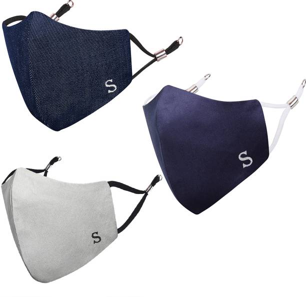 MASQ Anti-Pollution, Anti-Bacterial (BFE>99%) Alphabet 4 Layer Embroidered, Designer, Fashionable, Protective, 100% Cotton, N-95 Cloth Face Mask Combo for Unisex, Men, Women, Boys, Girls with Size Adjustable Ear Loops Alphabet_Combo_S Reusable, Washable Cloth Mask