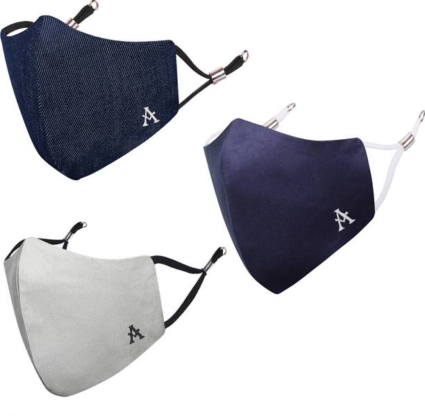 MASQ Anti-Pollution, Anti-Bacterial (BFE>99%) Alphabet 4 Layer Embroidered, Designer, Fashionable, Protective, 100% Cotton, N-95 Cloth Face Mask Combo for Unisex, Men, Women, Boys, Girls with Size Adjustable Ear Loops Alphabet_Combo_A Reusable, Washable Cloth Mask