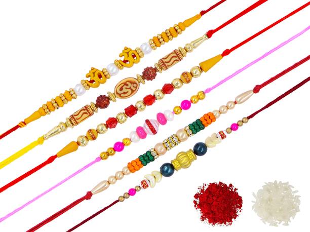 Billiondesigner Bhaiya Bhabhi FW457_DRR_PK06 Mauli Thread Rakhi, Chawal Roli Pack  Set
