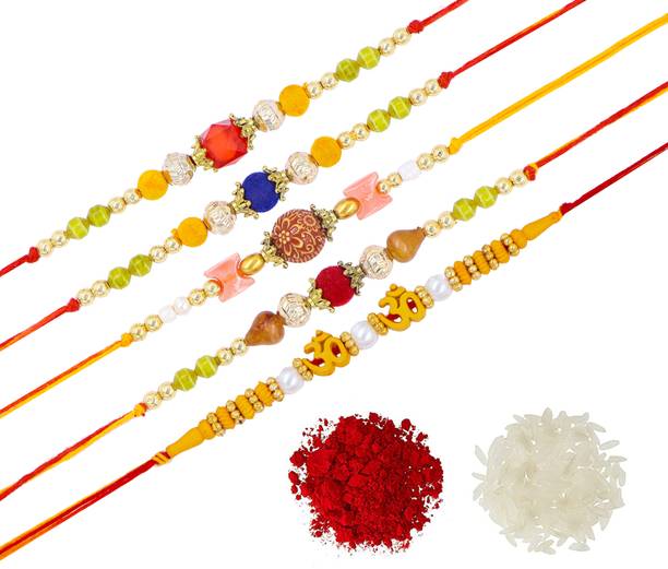 Billiondesigner Bhaiya Bhabhi FW454_DRR_PK-5 Mauli Thread Rakhi, Chawal Roli Pack  Set