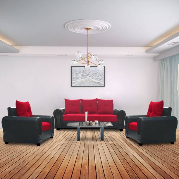 ELTOP sofa set for home/hall/drawin room/living room 5 seater Fabric 3 + 1 + 1 Red & Black Sofa Set