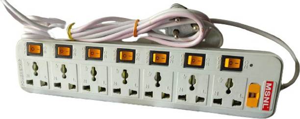MSNL Extension Board, 7+7 Multi Plug Points Universal Sockets Strip, LED Indicator & Master Switch, 3.6 Meters Cord - 6 AMP, Black 7 Socket Extension Boards (White) 7  Socket Extension Boards