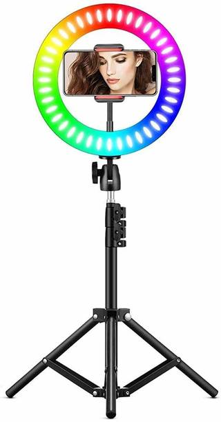 Setster Selfie Ring Light With Tripod Stand & Phone Holder 3 Modes 10 Brightness Level 120 LED Bulb Dimmable Selfie Ring light 26 RGB Color Mode for Live Stream Makeup YouTube Video Photography Shooting Tripod