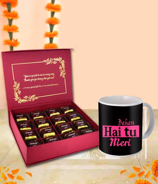 Midiron Sister Gift, Rakhi Return Gift, Chocolate Gift Box, Bahen Hai Tu Meri Printed Ceramic Coffee Mug Ceramic Gift Box