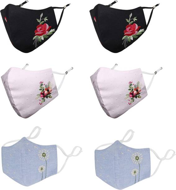 MASQ Anti-Pollution Anti-Bacterial BFE>99% 4 Layer Protective Face Mask Girl & Women Floral_Combo_Medium_06 Reusable, Washable Cloth Mask