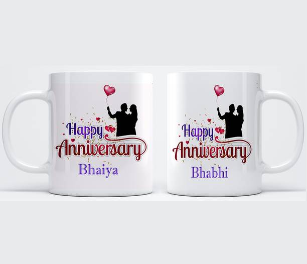 P89M Gift Happy Anniversary Bhaiya ,Bhabhi Couple Ceramic Coffee MUG Set of 2 Ceramic Coffee \Happy Anniversary Bhaiya And Bhabhi Cute Set Ceramic Coffee Mug