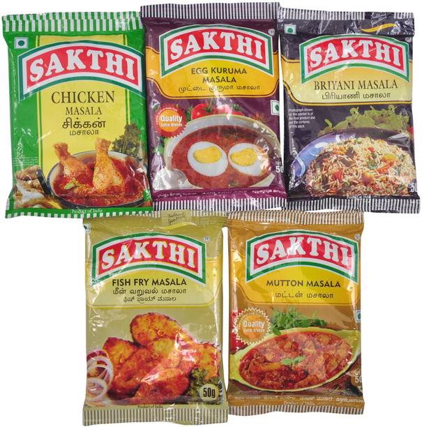 Sakthi Spices Combo of 50gm Briyani Masala + Chicken Masala + Mutton Masala + Fish Fry Masala + Egg Kuruma Masala