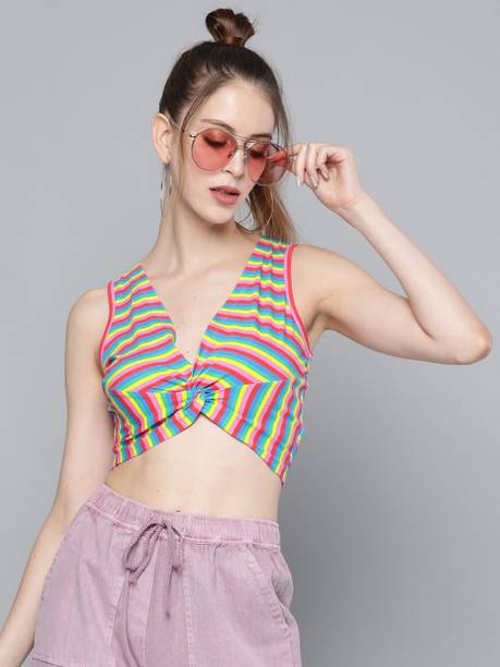 Casual Sleeveless Striped Women Multicolor Top